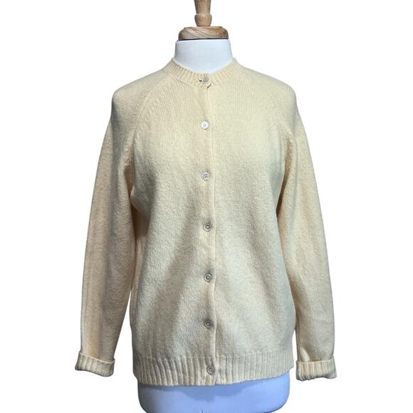 LL BEAN Camel Hair Lambswool Blend Cardigan Sweater 80s 90s USA Grandmacore XL - Picture 1 of 6
